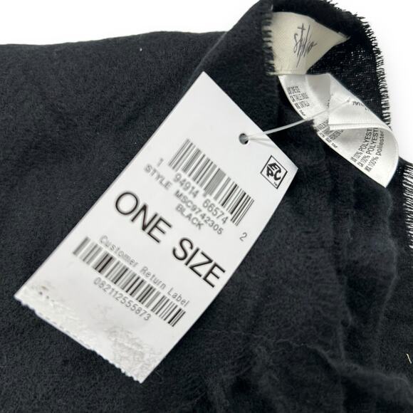 NEW Macy's Style&Co. Black Unisex Winter scarf Rectangle Classic Warm Fringe NWT - Picture 8 of 10